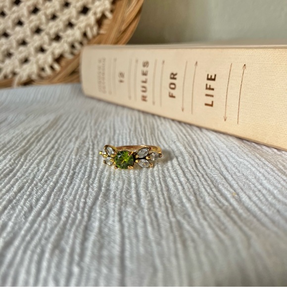 925 Green Stone Floral Gold Ring “Elfa” Peridot Emerald Olive Tourmaline Moss - Picture 7 of 16